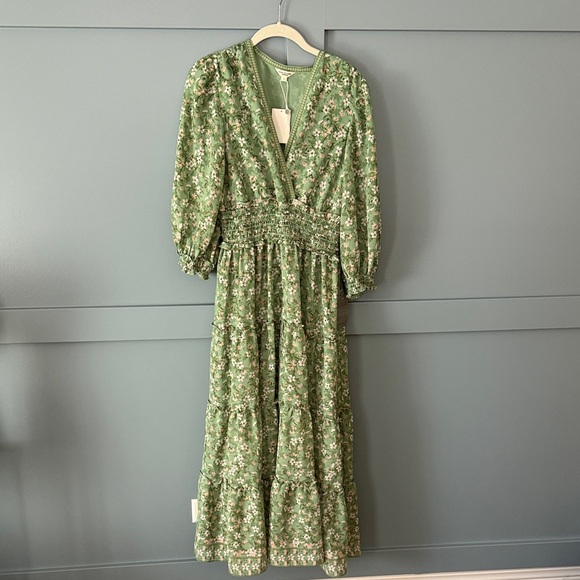 Max Studio Dresses & Skirts - Max Studio Green Floral Midi Dress with Smocked Waist